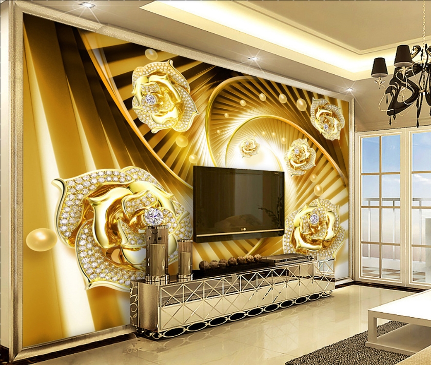 Gold flowers in tunnel effect background 3D / 5D / 8D wall murals / custom  wallpaper - DCWM20061326 - Decor City