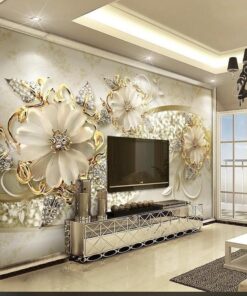 Gold Flowers and Diamonds 3D / 5D / 8D wall murals / custom wallpaper - DCWM20061328