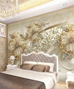 Alternative view of Gold Flowers and Diamonds 3D / 5D / 8D wall murals / custom wallpaper - DCWM20061328