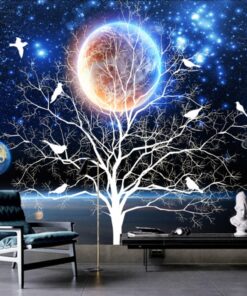White Tree on a full moon Blue Sky 3D / 5D / 8D wall murals / custom wallpaper - DCWM20061329