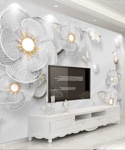 White Flower with Gold Nectars 3D / 5D / 8D wall murals / custom wallpaper - DCWM20061330