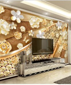 Gold flowers and diamonds 3D / 5D / 8D wall murals / custom wallpaper - DCWM20061333