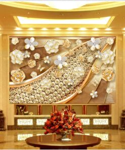 Alternative view of Gold flowers and diamonds 3D / 5D / 8D wall murals / custom wallpaper - DCWM20061333