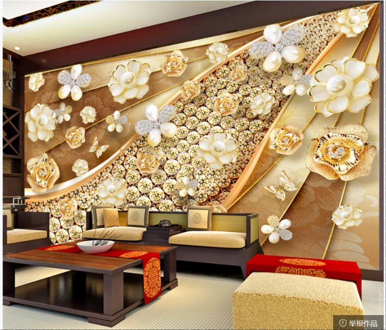 Gold Flowers And Diamonds 3d 5d 8d Wall Murals Custom Wallpaper Dcwm20061333 Decor City 2629