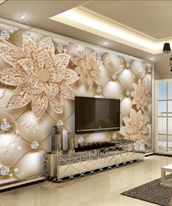 Light brown flowers and Diamonds 3D / 5D / 8D wall murals / custom wallpaper - DCWM20061334