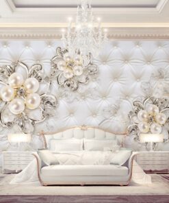 Silver Flowers and Pearls 3D / 5D / 8D wall murals / custom wallpaper - DCWM20061335