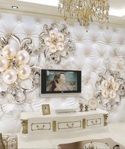 Alternative view of Silver Flowers and Pearls 3D / 5D / 8D wall murals / custom wallpaper - DCWM20061335
