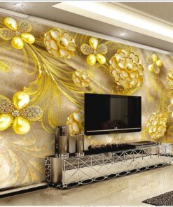 Gold Flowers and Pearls 3D / 5D / 8D wall murals / custom wallpaper - DCWM20061339