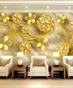Alternative view of Gold Flowers and Pearls 3D / 5D / 8D wall murals / custom wallpaper - DCWM20061339