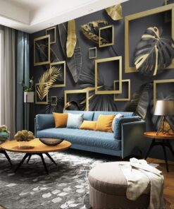 Alternative view of Gold and Black Squares and Leafs 3D / 5D / 8D wall murals / custom wallpaper - DCWM2006134