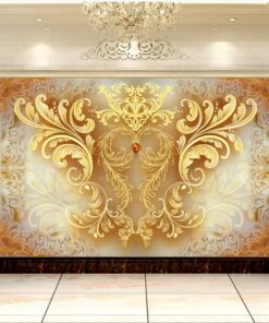 Alternative view of Gold symmetric floral 3D / 5D / 8D wall murals / custom wallpaper - DCWM20061342