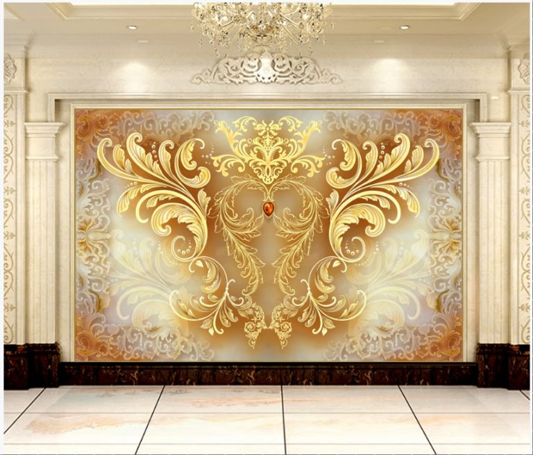 Gold Symmetric Floral 3d 5d 8d Wall Murals Custom Wallpaper