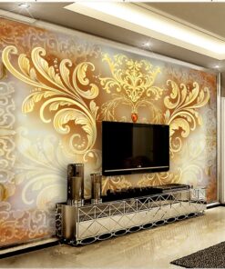 Gold symmetric floral 3D / 5D / 8D wall murals / custom wallpaper - DCWM20061342
