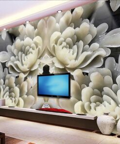 Alternative view of White and grey Jade flower 3D / 5D / 8D wall murals / custom wallpaper - DCWM20061346