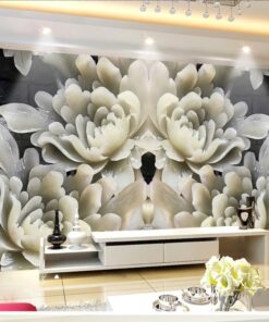 White and grey Jade flower 3D / 5D / 8D wall murals / custom wallpaper - DCWM20061346