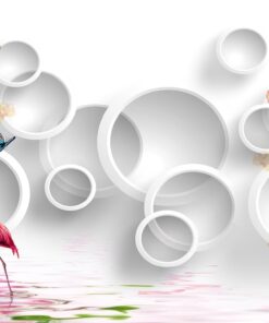 Colourful florals, flamingos and White circles,  3D / 5D / 8D wall murals / custom wallpaper - DCWM20061349