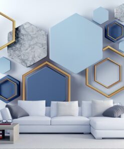 Blue, Grey, Gold Hexagonal 3D / 5D / 8D wall murals / custom wallpaper - DCWM2006135