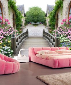 Alternative view of Concrete pathway with garden of flowers 3D / 5D / 8D wall murals / custom wallpaper - DCWM20061351