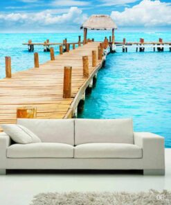 Blue sea and sky with wooden jetty 3D / 5D / 8D wall murals / custom wallpaper - DCWM20061352