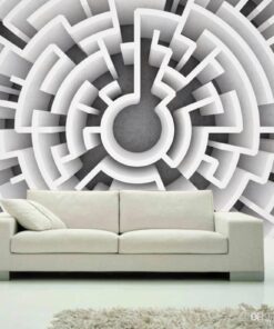Greyscale circular Maze 3D / 5D / 8D wall murals / custom wallpaper - DCWM20061353