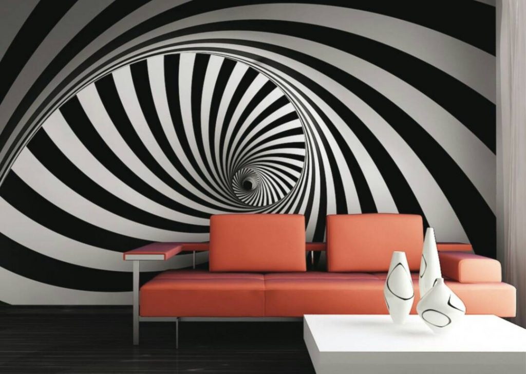 Black and white Spirals 3D / 5D / 8D wall murals / custom wallpaper ...