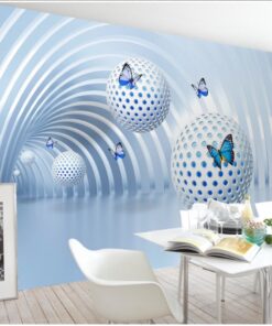 Blue tunnel with butterflies 3D / 5D / 8D wall murals / custom wallpaper - DCWM2006136