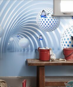 Alternative view of Blue tunnel with butterflies 3D / 5D / 8D wall murals / custom wallpaper - DCWM2006136