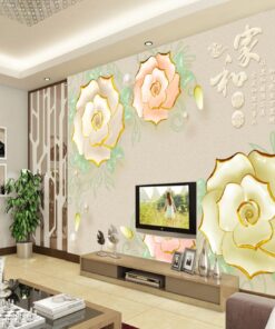 Green, Pink and Gold Floral 3D / 5D / 8D wall murals / custom wallpaper design - DCWM20061362