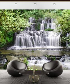 Waterfall in Green Forest 3D / 5D / 8D wall murals / custom wallpaper design - DCWM20061363