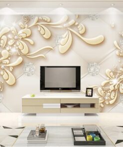 Golden florals, pearls and diamonds 3D / 5D / 8D wall murals / custom wallpaper design - DCWM20061364