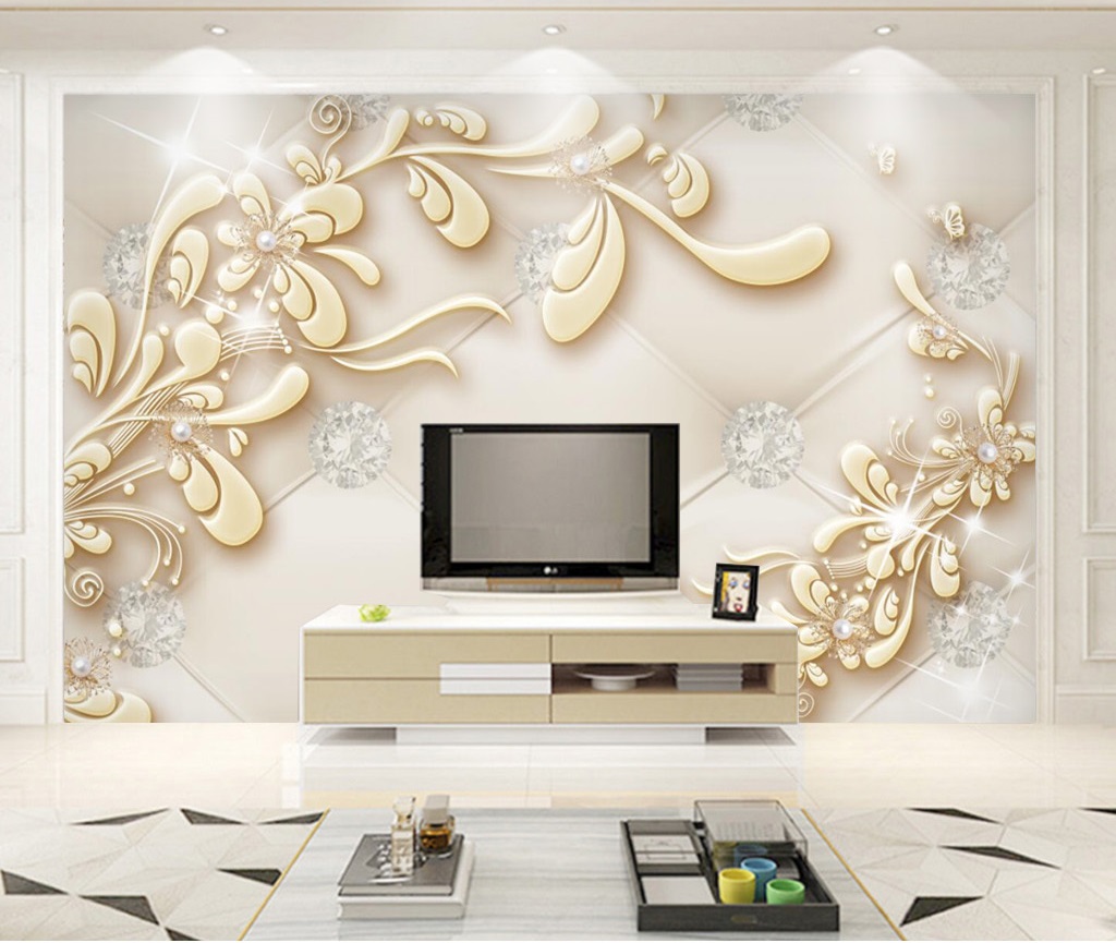 Golden Florals Pearls And Diamonds 3d 5d 8d Wall Murals Custom Wallpaper Design Dcwm20061364 Decor City
