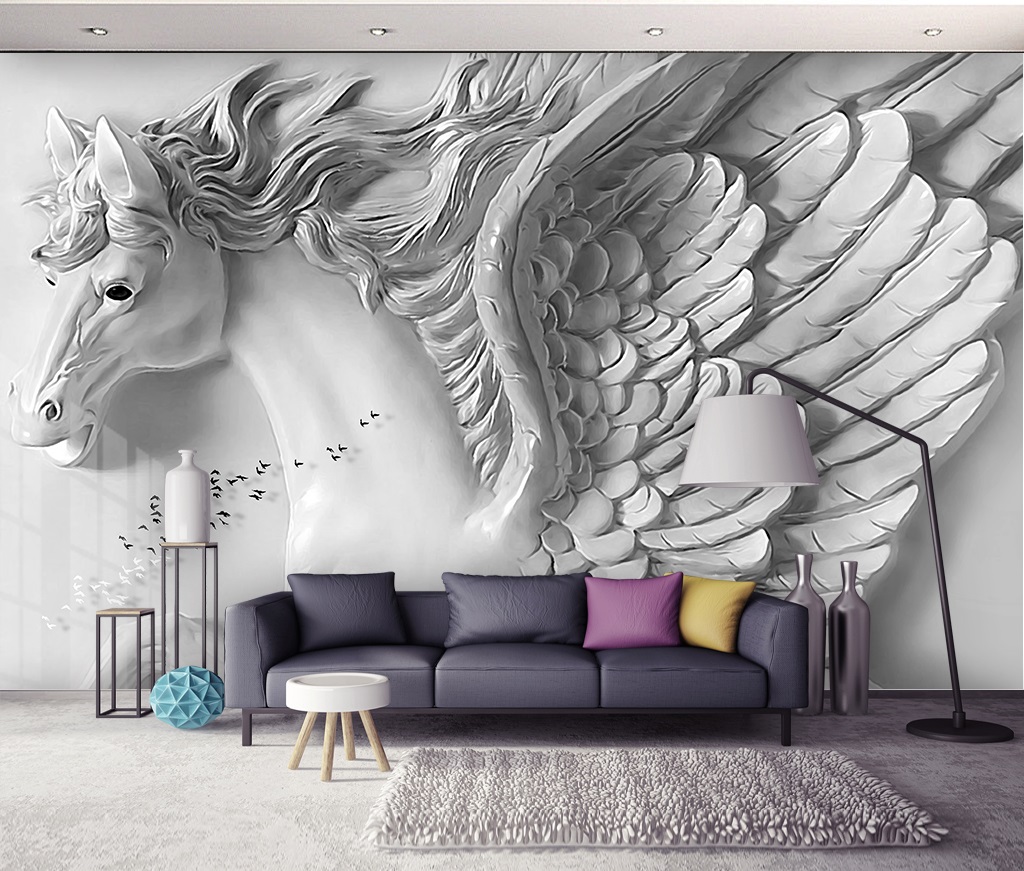 Embossed Pegasus on a wall 3D / 5D / 8D wall murals / custom wallpaper  design - DCWM20061368 - Decor City
