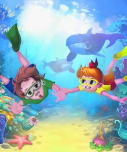 Kids swimming underwater 3D / 5D / 8D wall murals / custom wallpaper design - DCWM20061369