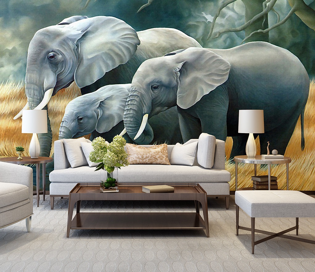 Elephants in the wild 3D / 5D / 8D wall murals / custom wallpaper design -  DCWM20061370 - Decor City