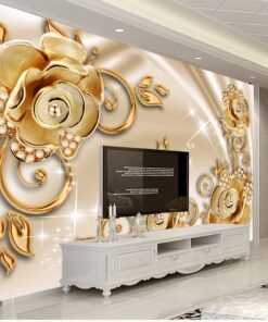 Gold flowers and sparkles 3D / 5D / 8D wall murals / custom wallpaper design - DCWM20061375