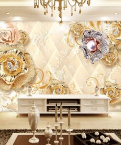 Gold floral 3D / 5D / 8D wall murals / custom wallpaper design - DCWM20061376
