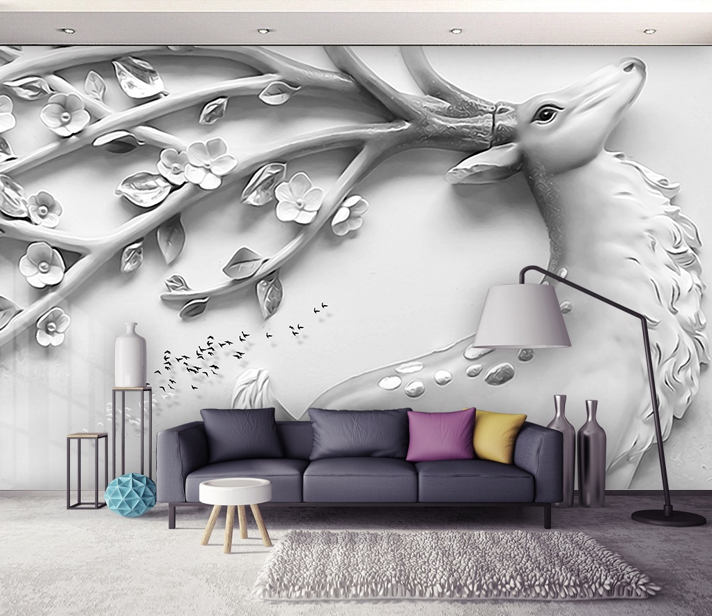 Reindeer With Tree Horn 3d 5d 8d Wall Murals Custom Wallpaper Design Dcwm20061378 Decor City