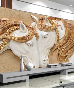 Gold and White horses 3D / 5D / 8D wall murals / custom wallpaper - DCWM2006139