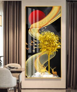 Golden black elk fortune tree decorative canvas print wall frames - DCCF2010630367