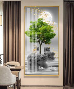 Green Tree on grey pebble stone decorative canvas print wall frames - DCCF2010558957