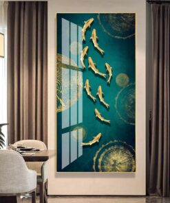 Luxury marble tree ring brush nine fish decorative canvas print wall frames - DCCF2010637508