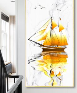 Luxury, smooth sailing, golden sailboat, flying bird decorative canvas print wall frames - DCCF2010613327