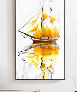Alternative view of Luxury, smooth sailing, golden sailboat, flying bird decorative canvas print wall frames - DCCF2010613327