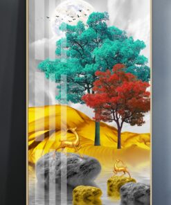 Alternative view of Red and Green Tree on pebble stone decorative canvas print wall frames - DCCF2010563365