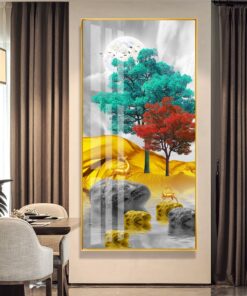 Red and Green Tree on pebble stone decorative canvas print wall frames - DCCF2010563365